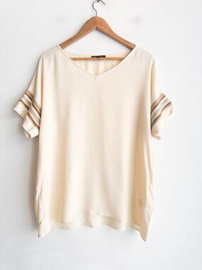 Antonelli Ivory Knit Detail Short Sleeve Silk Blend top 46/L